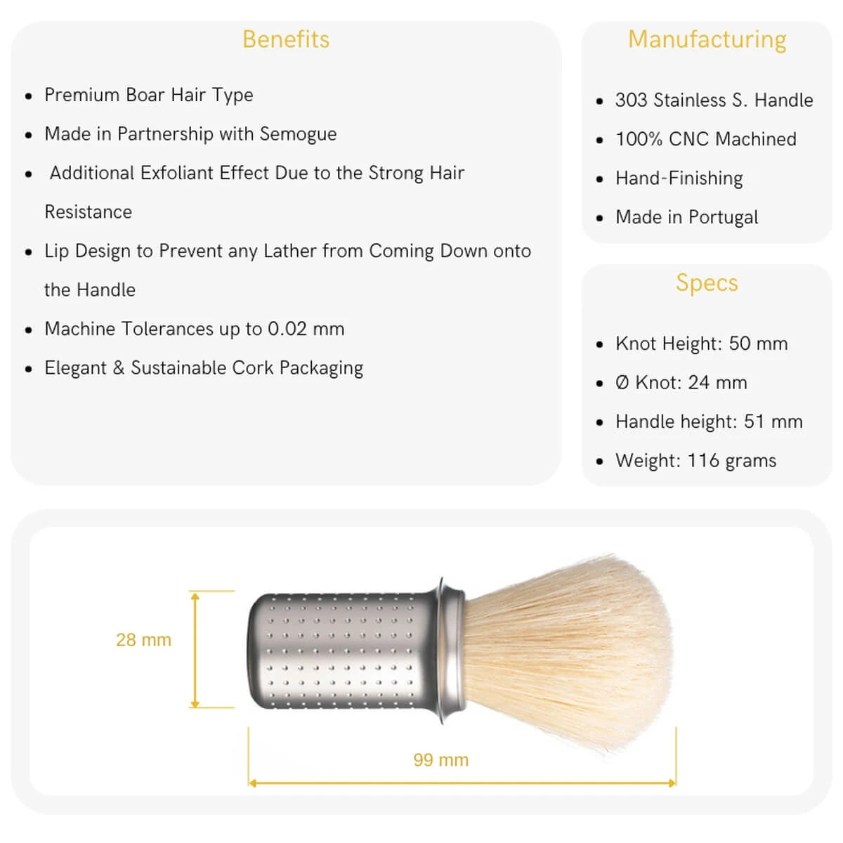 Premium Boar Barberkost, Rustfrit stål - Matte