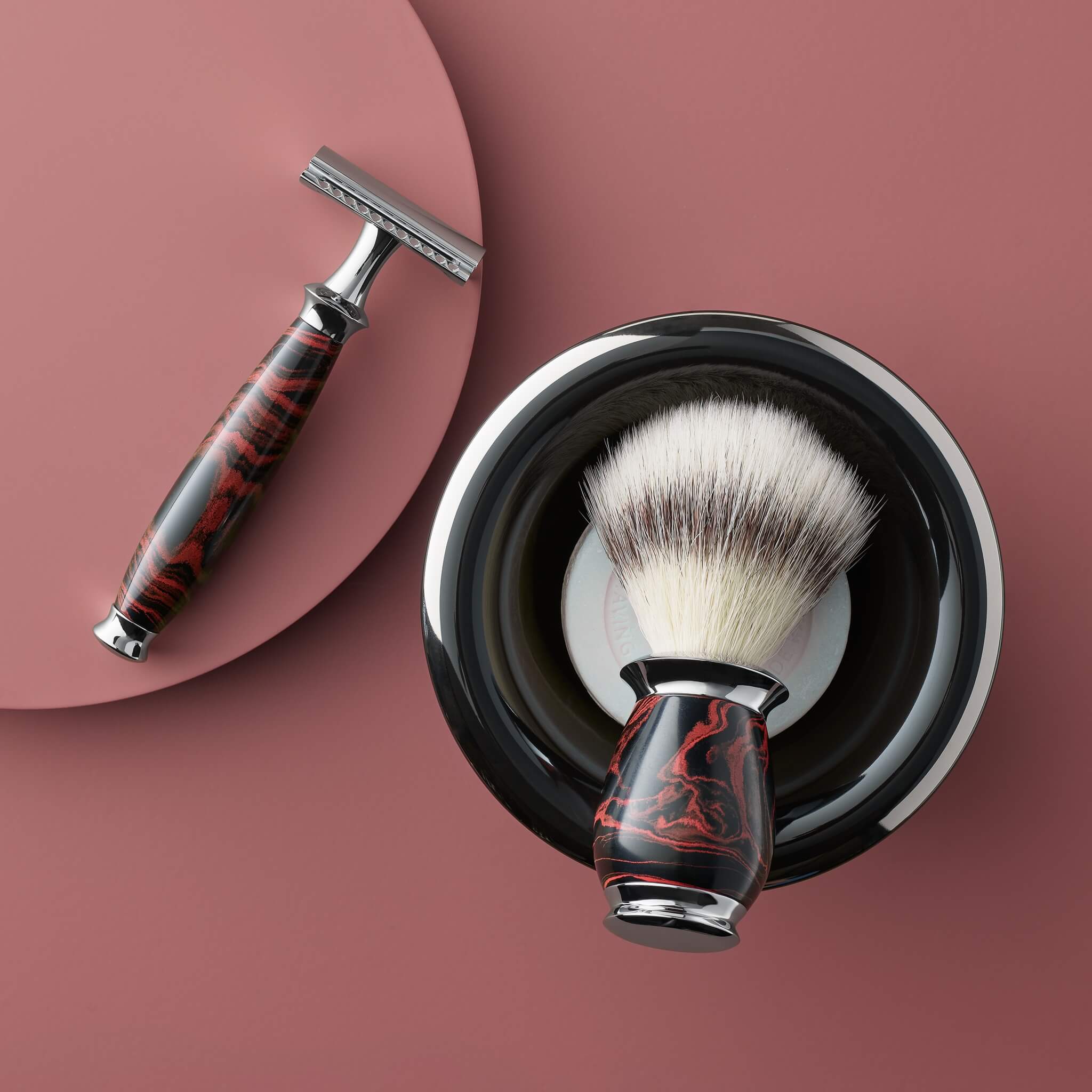 Barbersæt med DE-skraber, Silvertip Fibre® Barberkost og Holder, Purist, Ebonite