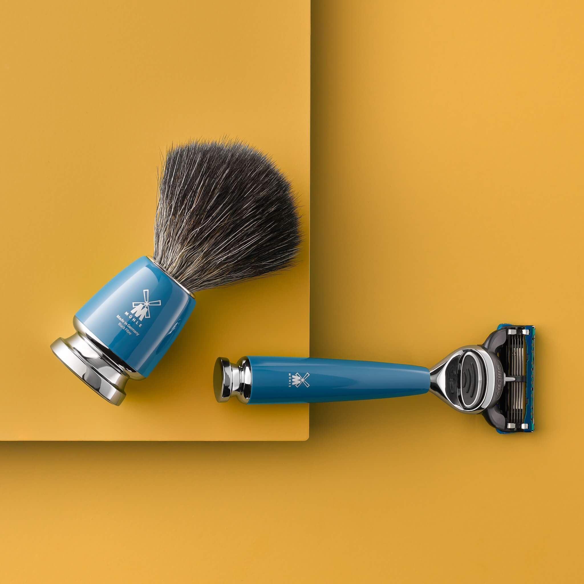 Barbersæt med Fusion Skraber, Fibre Barberkost og Holder, Rytmo, Petroleumsblå