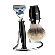 Barbersæt med Skraber, Barberkost og Holder, Kosmo, Sort Kunstharpiks