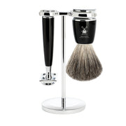 Barbersæt med DE-skraber, Barberkost og Holder, Rytmo, Sort Kunstharpiks