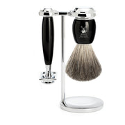 Barbersæt med DE-skraber, Barberkost og Holder, Vivo, Sort Kunstharpiks