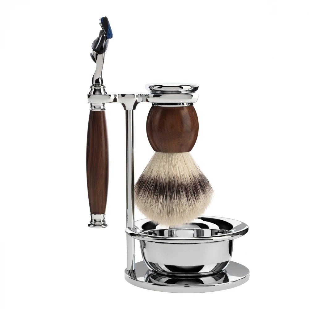 Barbersæt med Skraber, Fibre Barberkost, Holder og Skål, Sophist, Ironwood