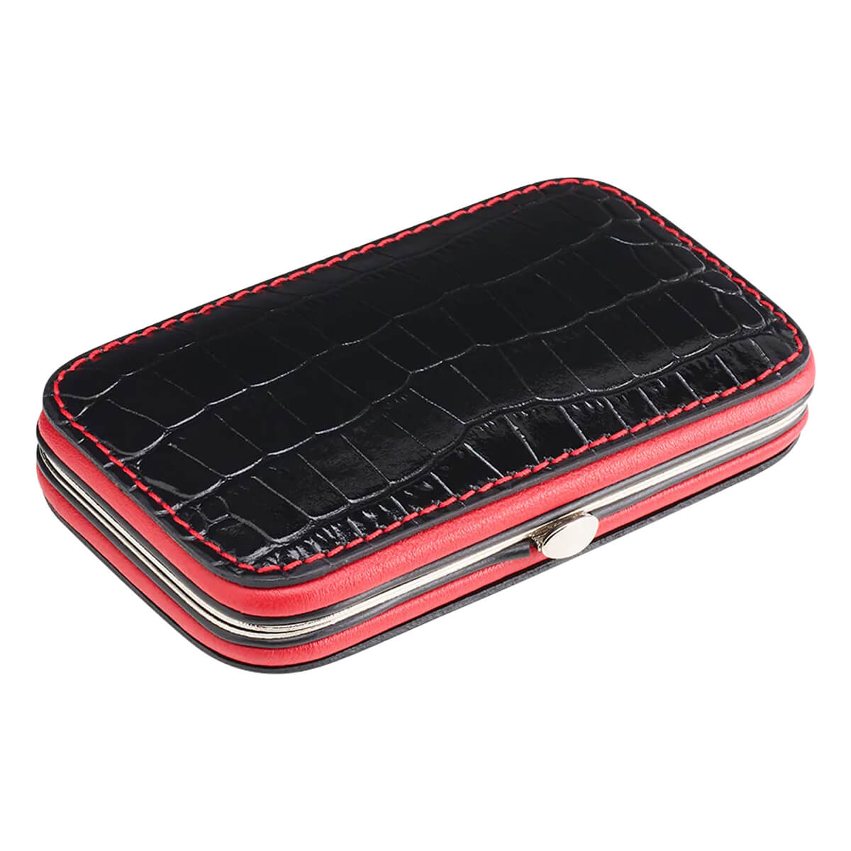 Manicuresæt, 5 dele, Faux Croc, Black & Red
