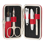 Manicuresæt, 5 dele, Faux Croc, Black & Red